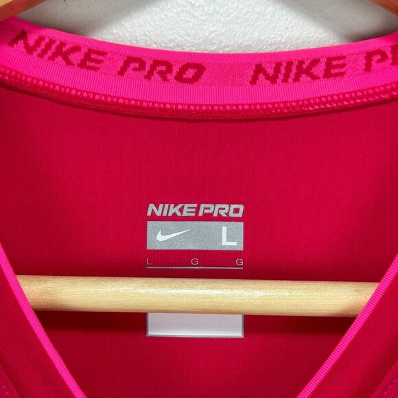 Nike Pro Performance Shirt Top Women Large Pink Red Stretch Dri-Fit Gym Training - Picture 3 of 9